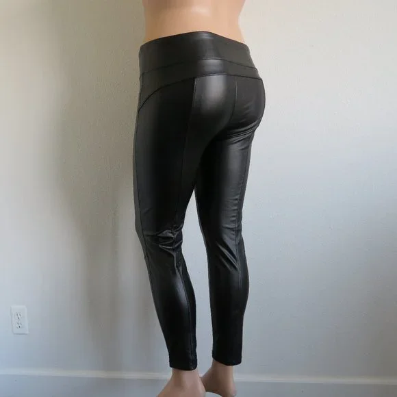 Rock & Republic Jeans Women Black Vegan Leather Pull On Skinny Pants Size L NWOT - Picture 2 of 3